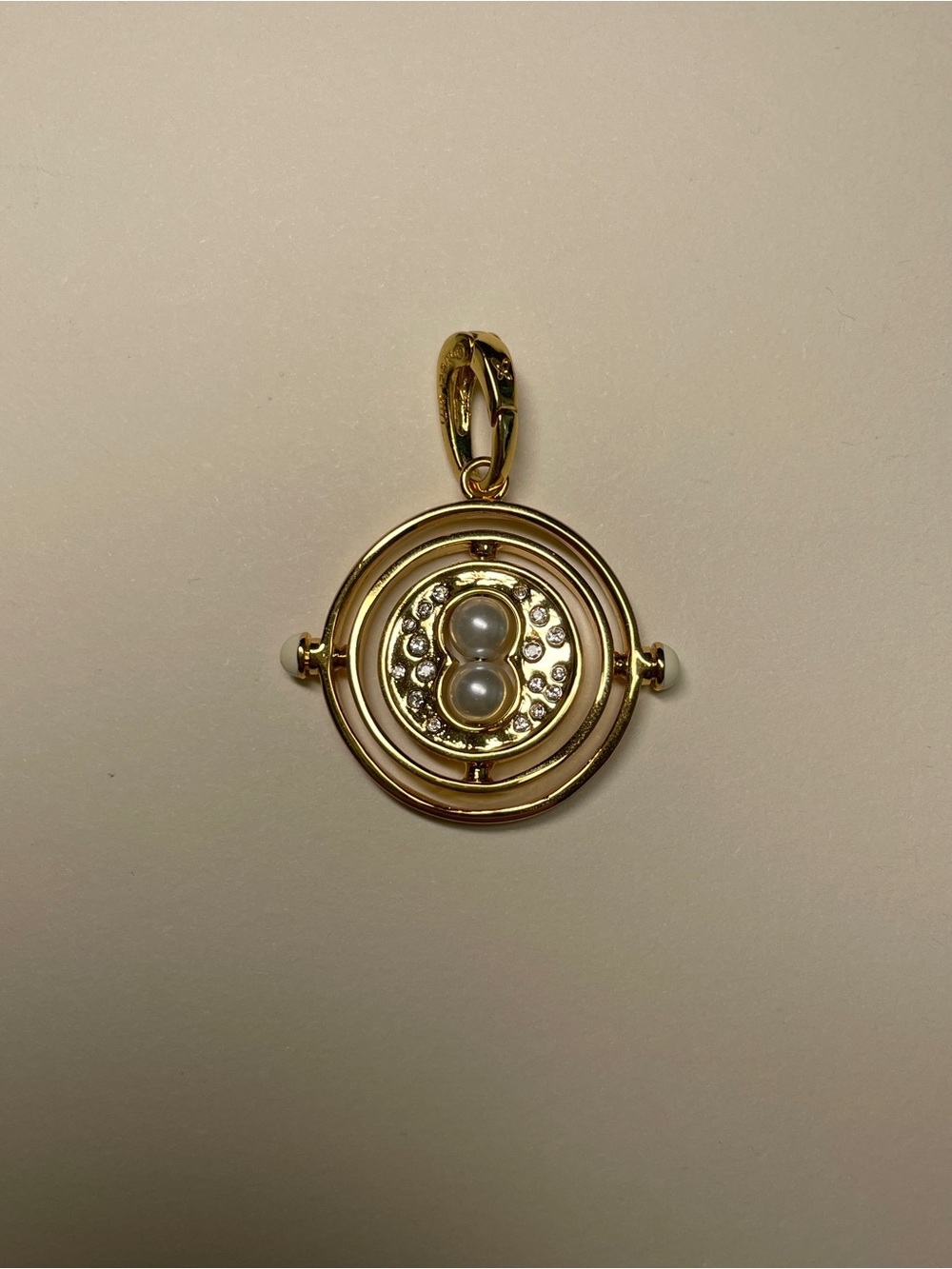 Harry Potter Gold Time Turner Pendant Charm with Pearl and Crystal Accents - Picture 4 of 4